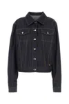 Prada Triangle Logo Denim Jacket In Blue