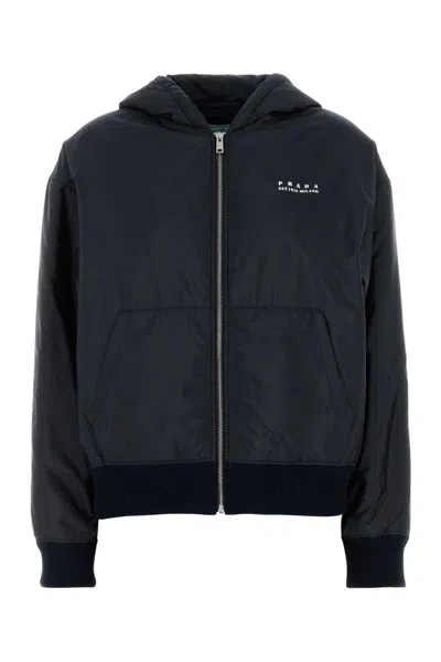 Prada Long Sleeve Hooded Casual Jacket In Blue