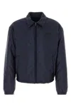Prada Padded Jacket With Collared Design And Front Pocket In Blue