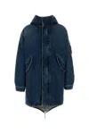 Prada Hooded Longline Coat Drawstring Hem In Blue