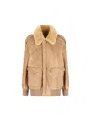 Prada Leather Jacket With Fur Collar And Epaulettes In Black
