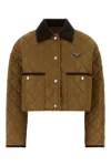 Prada Quilted Re-nylon Jacket Contrast Collar In Brown