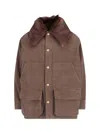 Prada Cotton Shearling-collar Jacket In Brown
