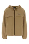 Prada Technical Fleece Hoodie Jacket In Brown