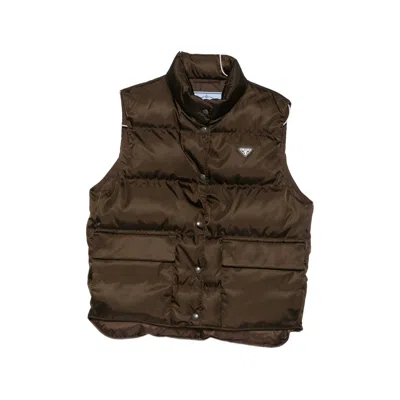 Prada Sleeveless Down Vest In Brown