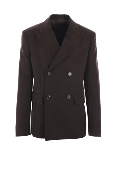 Prada Double-breasted Wool Jacket In Brown