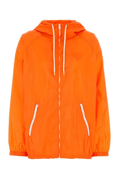 Prada Orange Raincoat In Lightweight Re-nylon