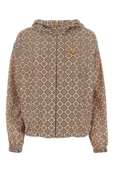 Prada Light Brown Printed Nylon Windbreaker In Multi