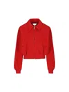 Prada Pocketed Collar Cropped Ribbed Jacket In Red