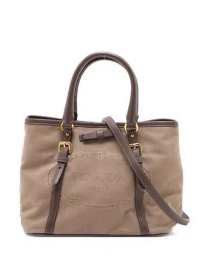 Pre-owned Prada Jacquard 2way Tote Bag In Brown