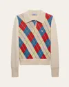 Prada Argyle-knit Wool Polo Shirt In Sabbia