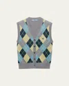 Prada Jacquard Argyle Superfine Wool Vest In Grigio
