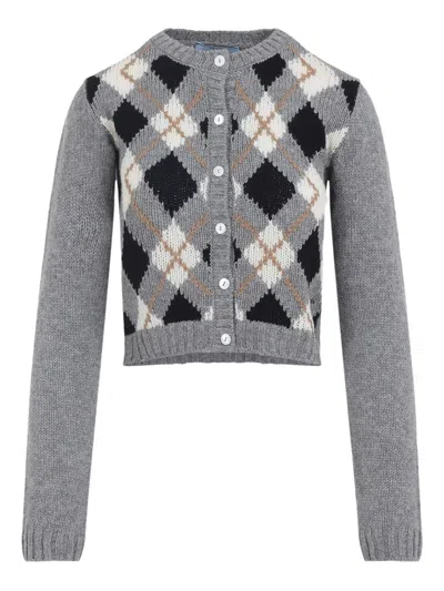 PRADA DIAMOND-PATTERN WOOL CARDIGAN
