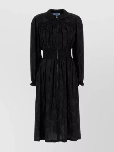 Prada Jacquard Dress Long Sleeves In Black