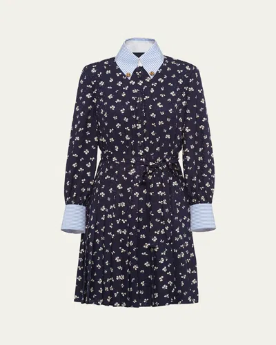Prada Floral-print Silk Minidress In Bleu
