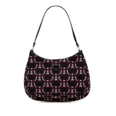 Pre-owned Prada Jacquard Knit Cleo Shoulder Bag In Black