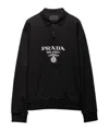 Prada Logo Print Long-sleeved Polo T-shirt In Black
