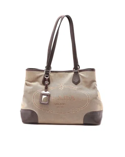 Prada Jacquard Leather Tote Bag In Sand