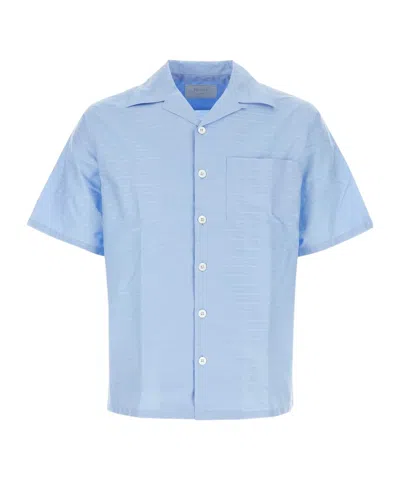 Prada Jacquard-logo Cotton Shirt In Blue