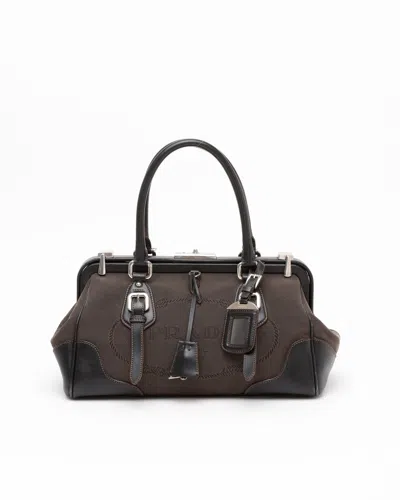 Prada Jacquard Logo Handbag In Black