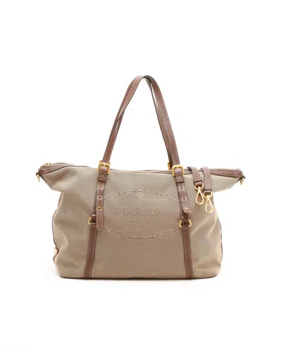 Prada Jacquard Logo Tote Bag In Brown