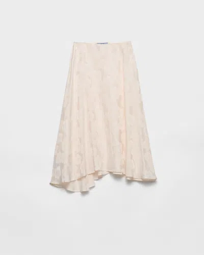 Prada Floral Print Jacquard Skirt In White
