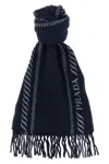 Prada Striped Pattern Scarf Fringed Edges In Blue