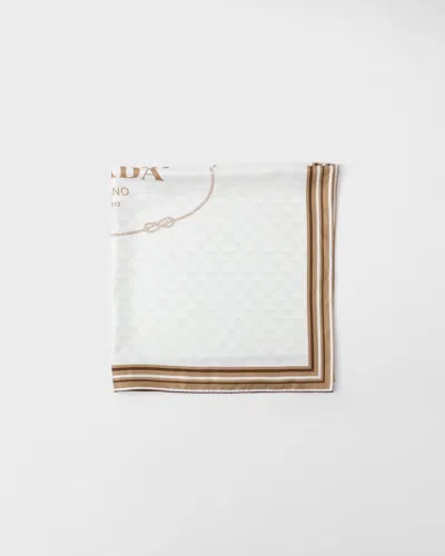 Prada Printed Silk Twill Jacquard Scarf 90 X 90 Cm In White