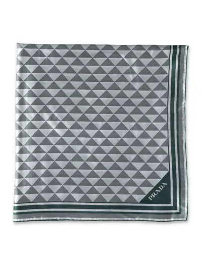 Prada Jacquard Silk Scarf 90 In Green