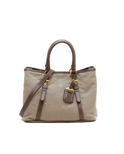 Prada Jacquard Tote Bag In Brown
