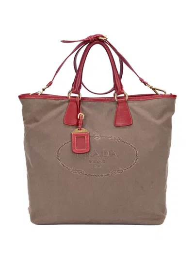 Pre-owned Prada Jacquard-logo Tote Bag In Neutral