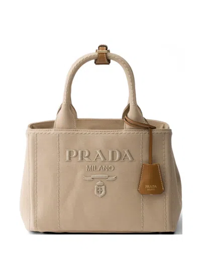 Prada Jardiniere Small Cotton Canvas Handbag In Neutral