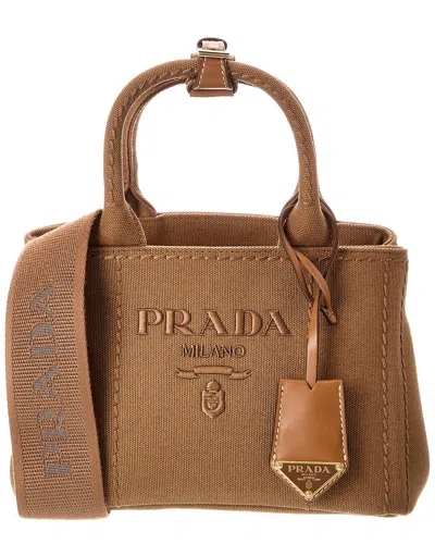 Prada Jardinière Canvas & Leather Tote In Brown