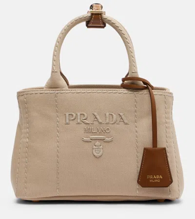 Prada Jardinière Cotton Canvas Top-handle In Nude