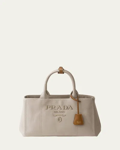 Prada Jardiniere Large Cotton Canvas Top-handle Bag In Gray