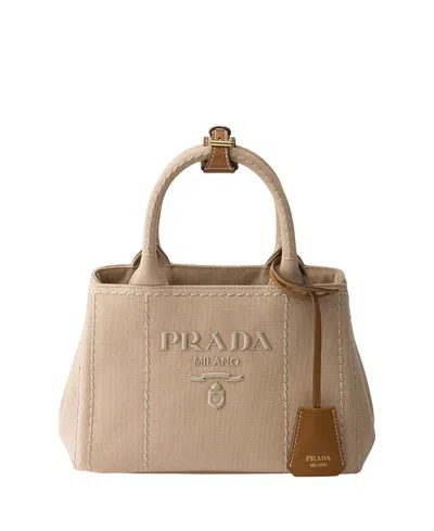 Prada Jardiniere Mini Cotton Canvas Handbag In Neutral