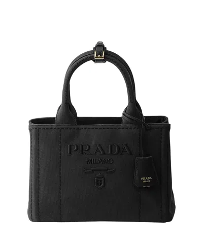 Prada Jardiniere Small Cotton Canvas Bag In Black
