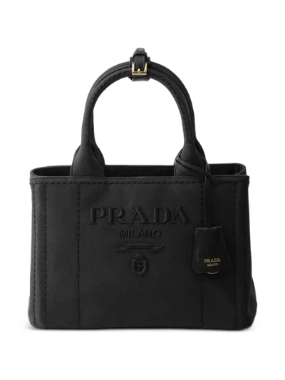 Prada Jardinière Small Cotton Canvas Handbag In Black