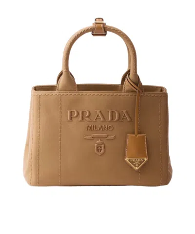 Prada Jardinière Small Cotton Canvas Handbag In Brown