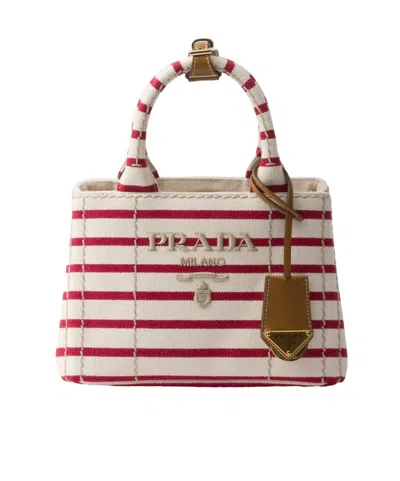 PRADA PRADA JARDINIÈRE STRIPED COTTON CANVAS MINI-BAG