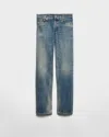 Prada Distressed Straight Jeans In Blue
