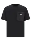 Prada Jersey And Re-nylon T-shirt In Black