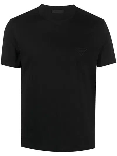 PRADA PRADA LOGO-EMBROIDERED COTTON T-SHIRT