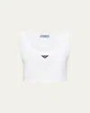 Prada Womens White Logo-plaque Cropped Cotton-jersey Tank Top