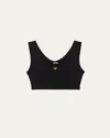 Prada Triangle Logo Ribbed Jersey Crop Top In Black
