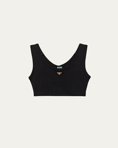 Prada Jersey Cropped Tank Top In Black