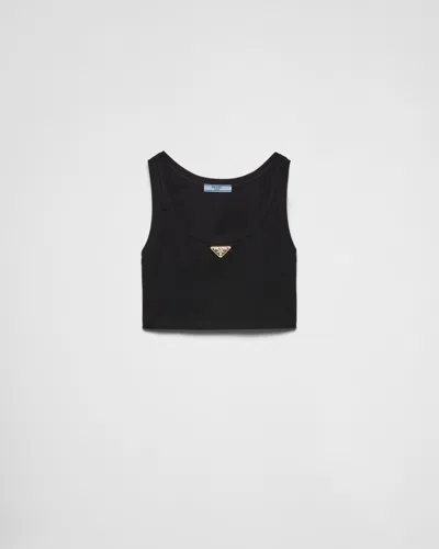 Prada Jersey Cropped Top In Black