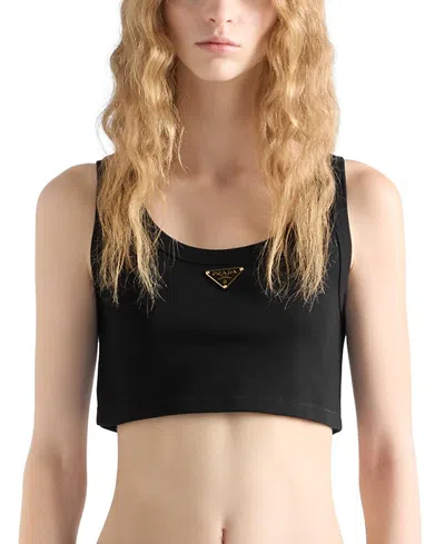 Prada Jersey Cropped Top In Black