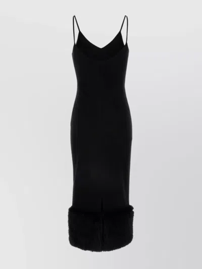 PRADA JERSEY DRESS WITH FUR TRIM AND SLIT