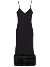 Prada Jersey Dress With Fur Trim And Slit In Black
